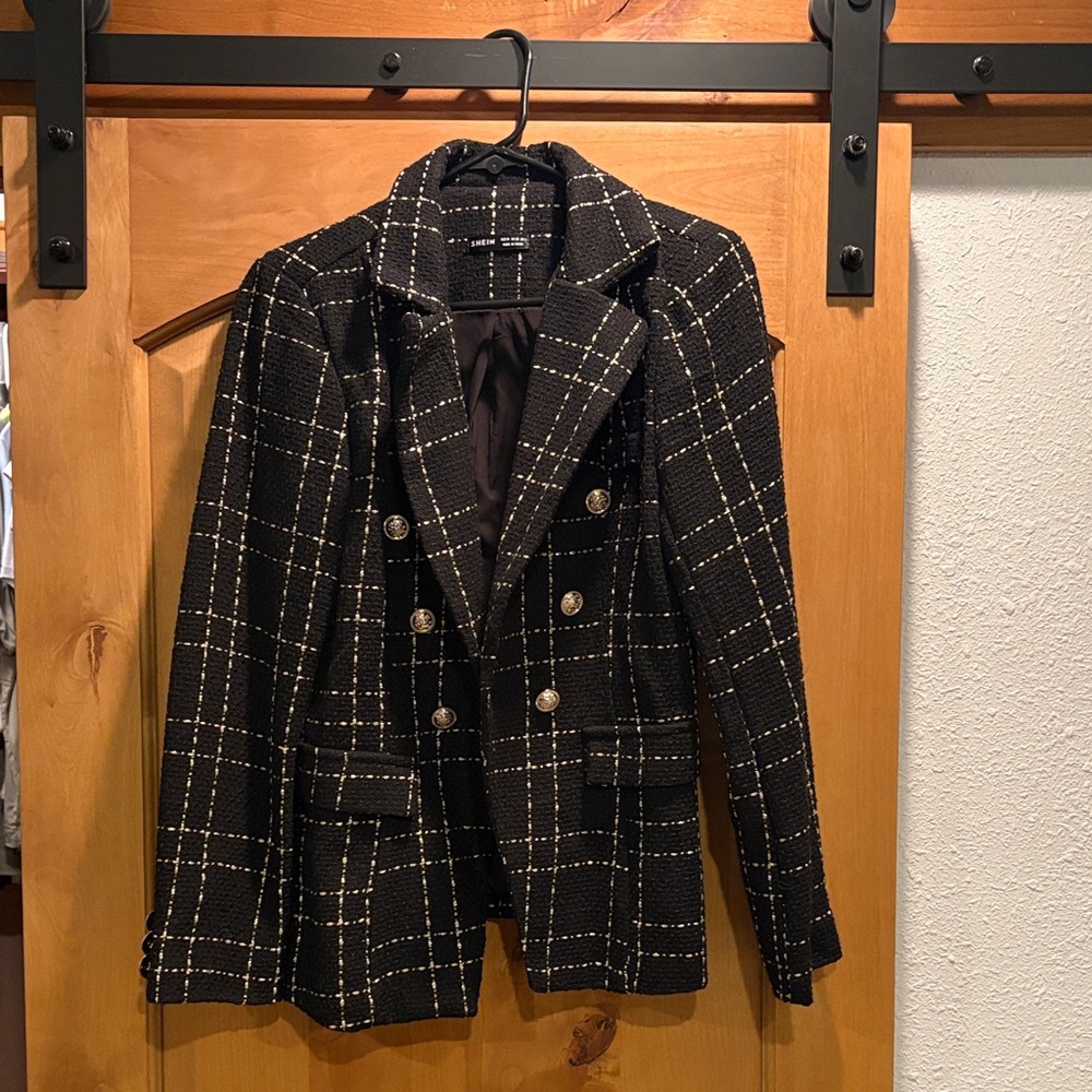 SHEIN Black and White Checkered Blazer